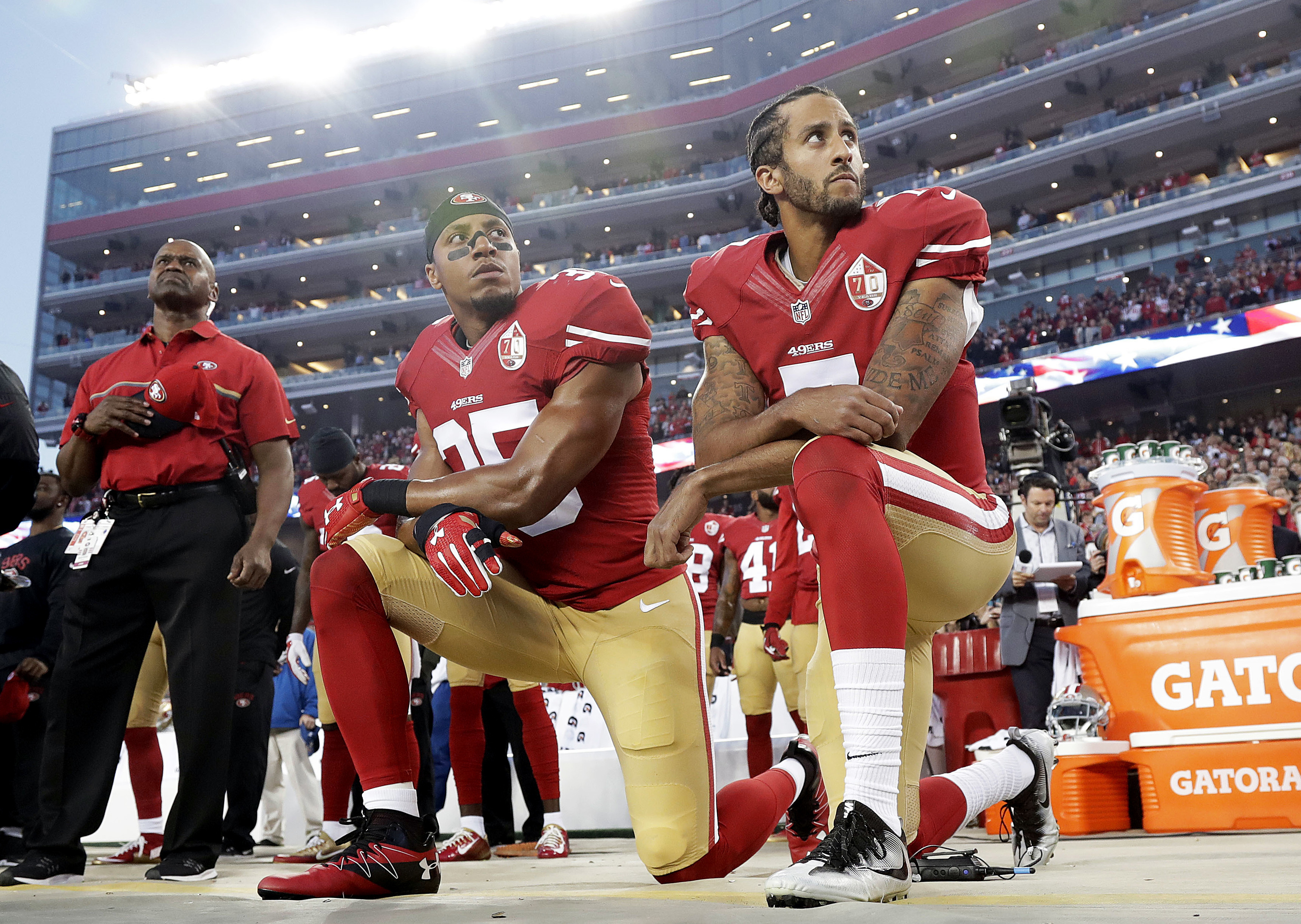 San Francisco 49ers safety Eric Reid (35) and quarterback Colin Kaepernick (7).