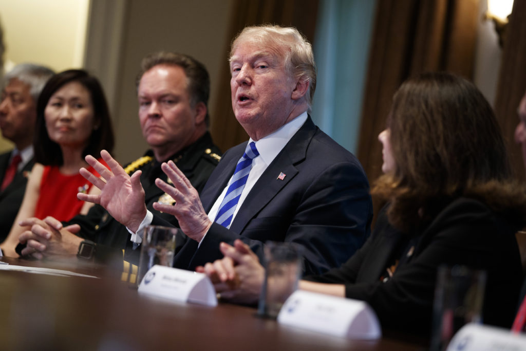 President Donald Trump speaks during a roundtable on immigration policy.