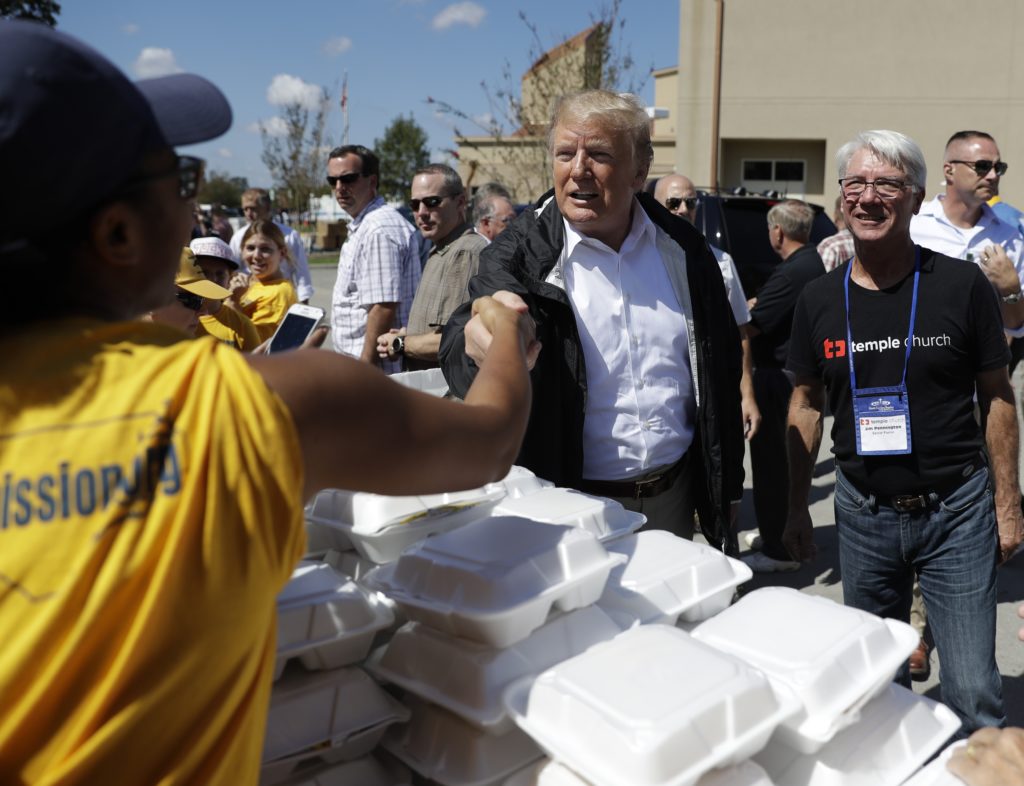 Photo of President Donald Trump in North Carolina visiting Hurricane Florence victims