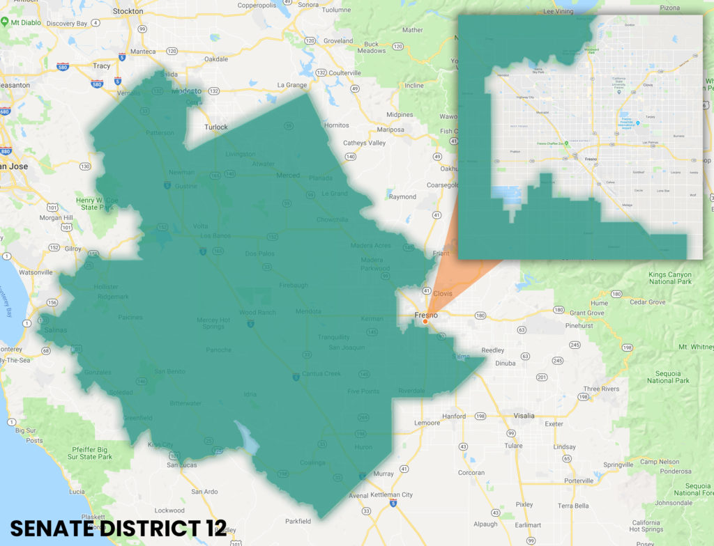 Map showing Senate District 12 Boundaries