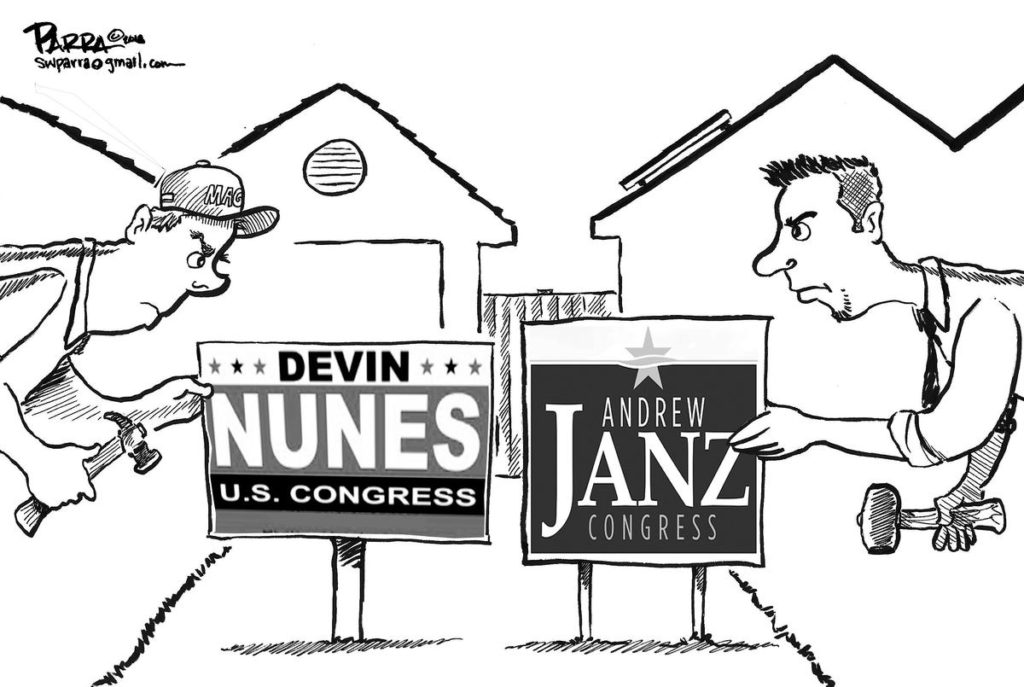 Parra editorial cartoon on Nunes-Janz race