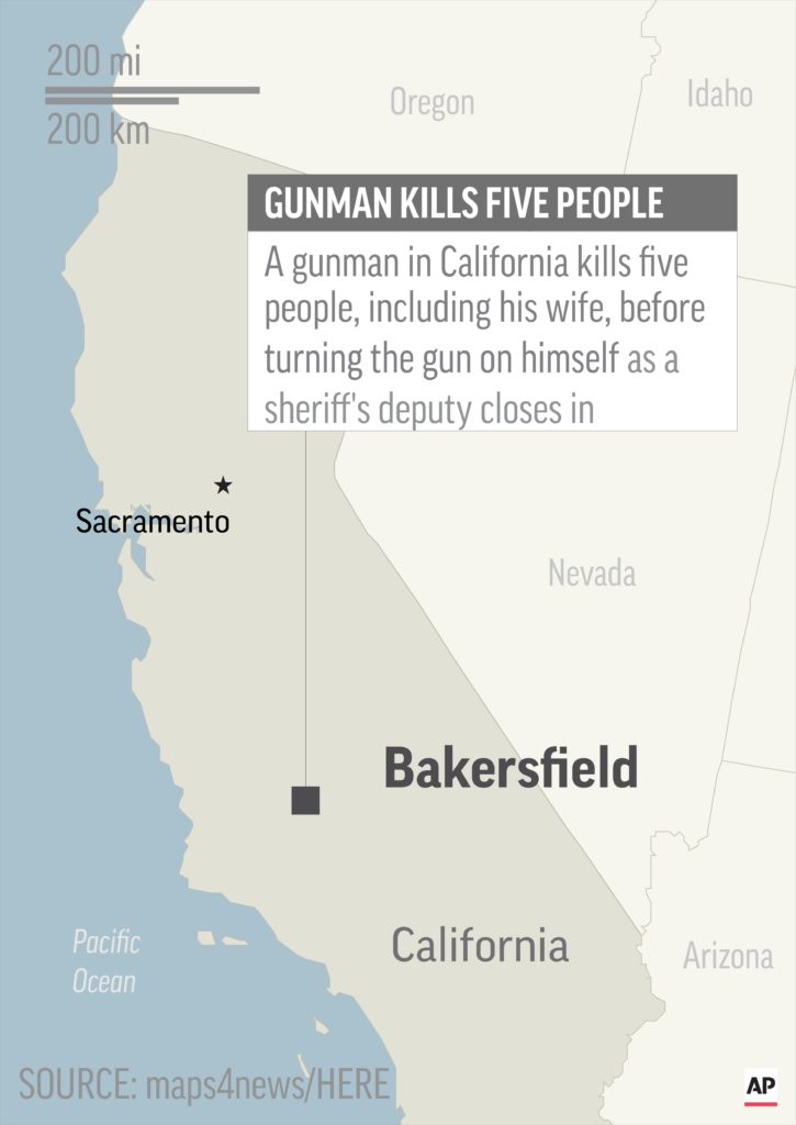 Photo of locator map of Bakersfield shootings