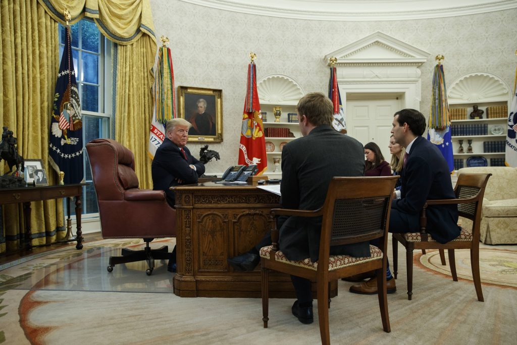 Photo of President Donald Trump during an interview in the Oval Office
