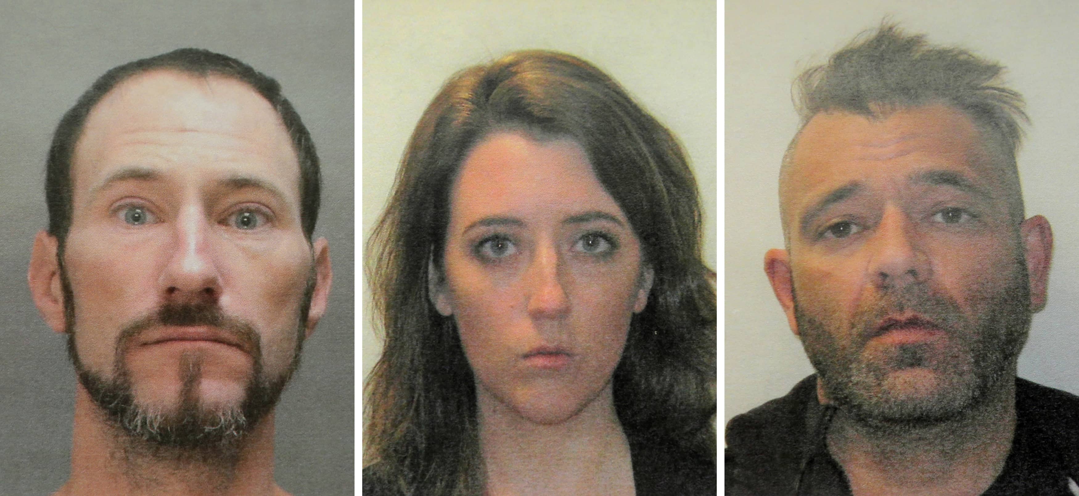 Photo of mugshots of Johnny Bobbitt, from left, Katelyn McClure and Mark D'Amico