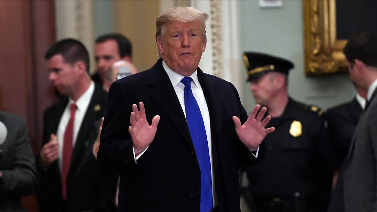 Photo of President Donald Trump after attending the weekly Republican policy luncheon