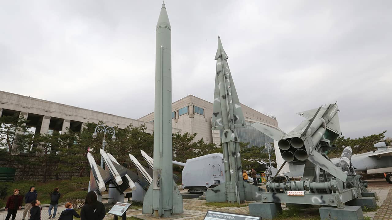 Photo of mock North Korea's Scud-B missile