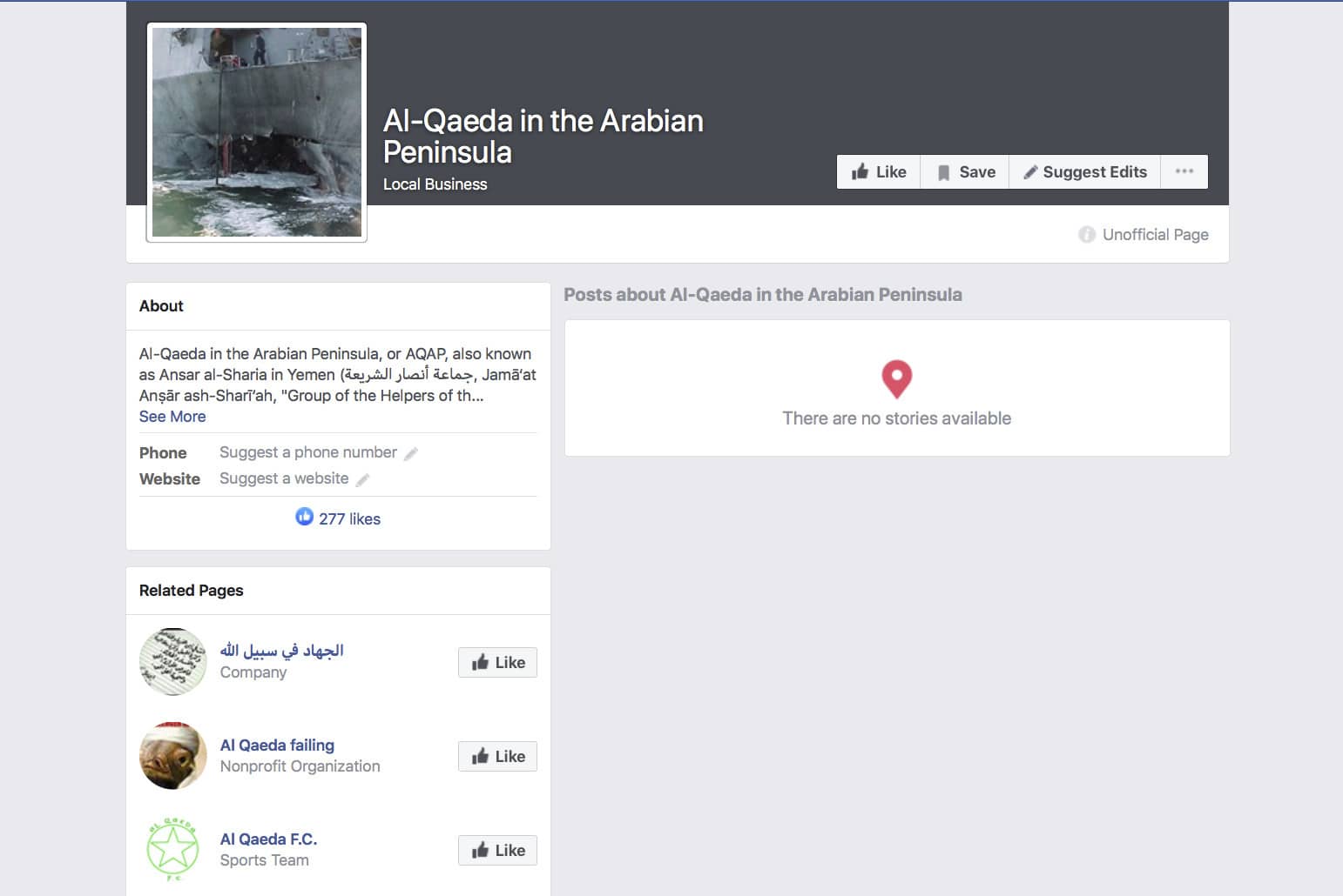 Photo of a Facebook terror group