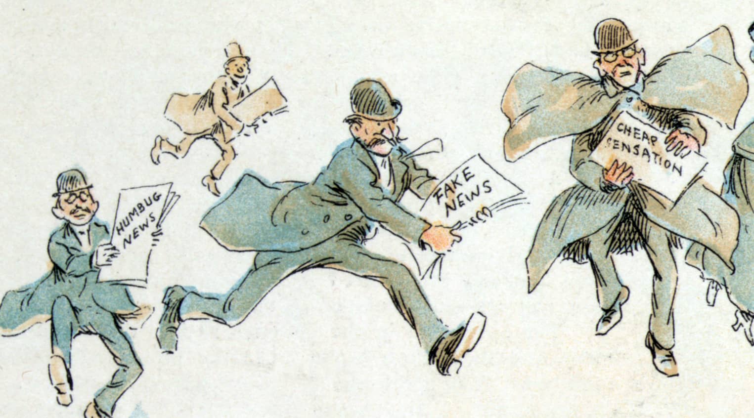 Illustration of reporters with "Fake News"