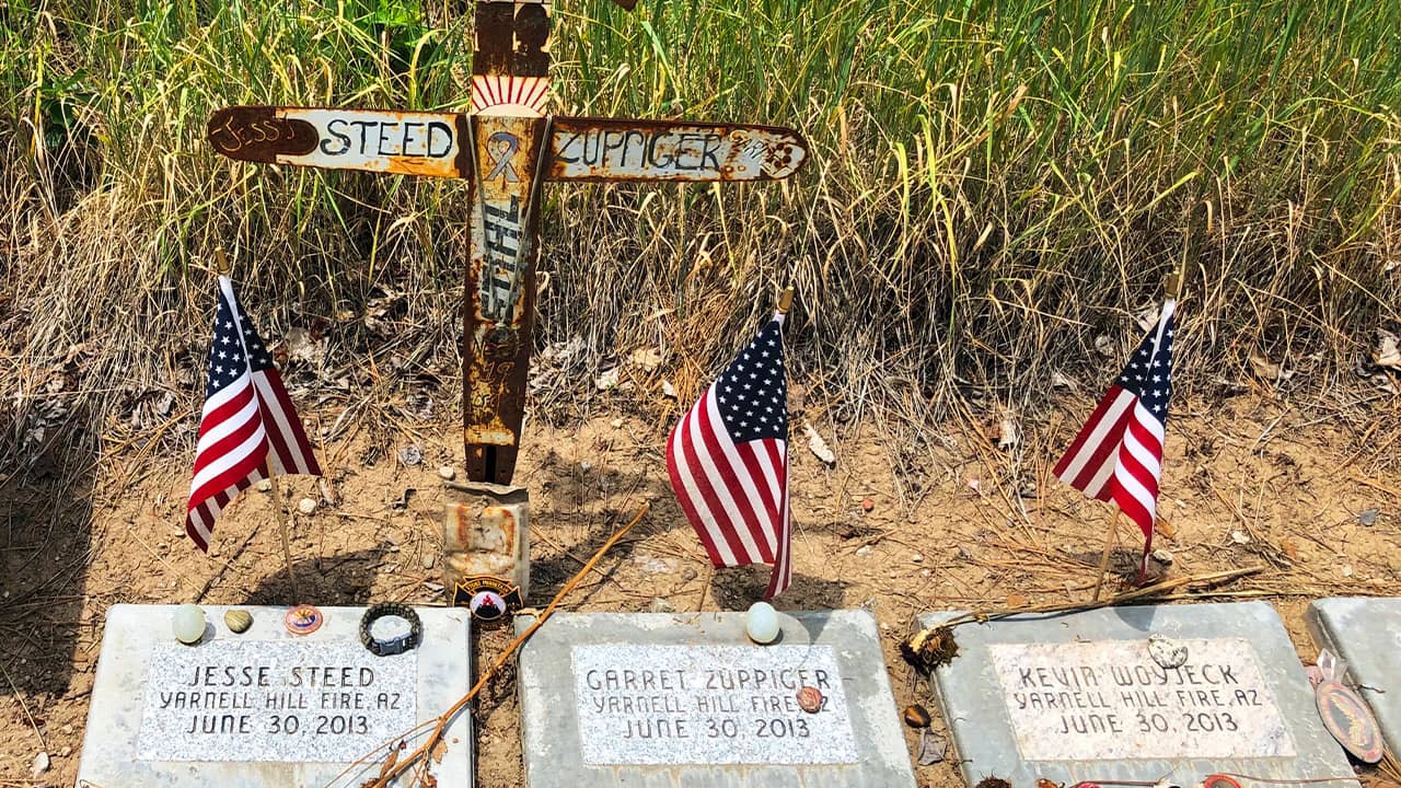 Photo of firefighter memorial stones