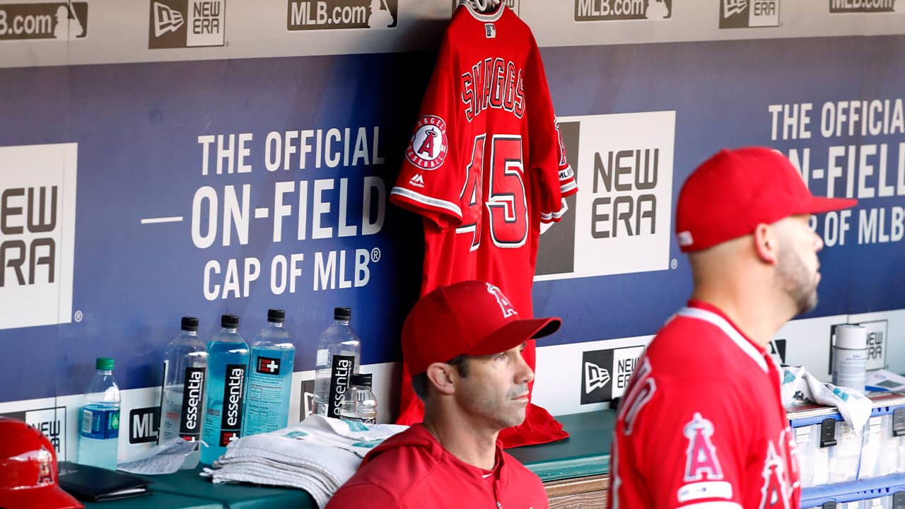 Photo of Angels dugout with Tyler Skaggs jersey