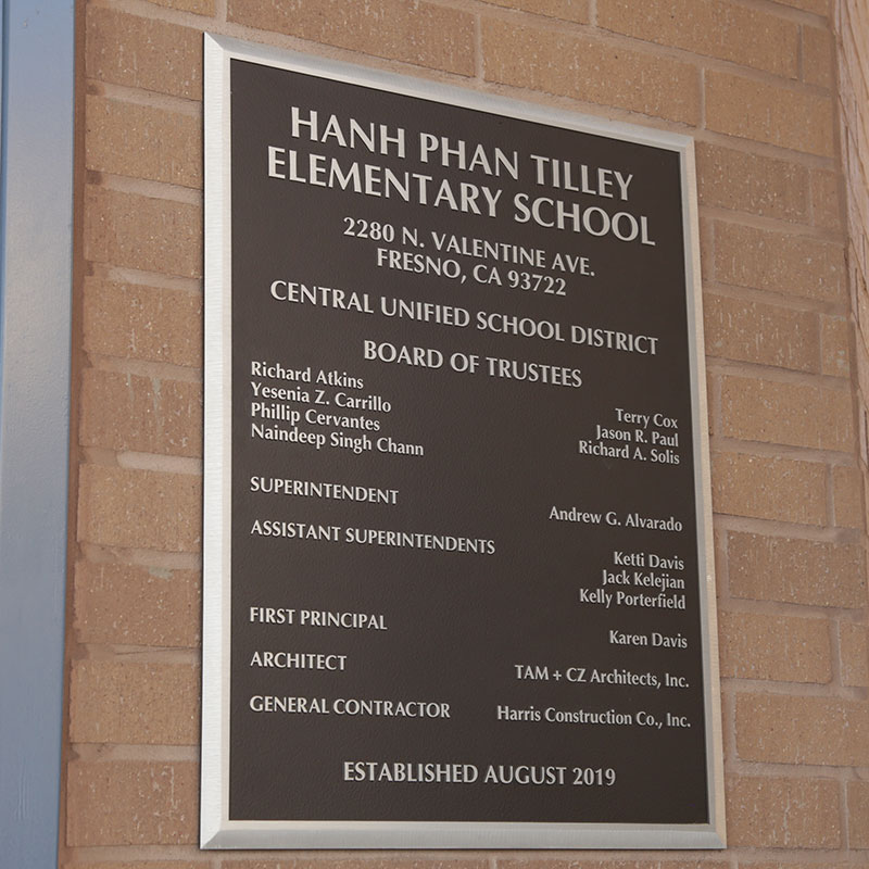Photo of plaque at Tilley Elementary School