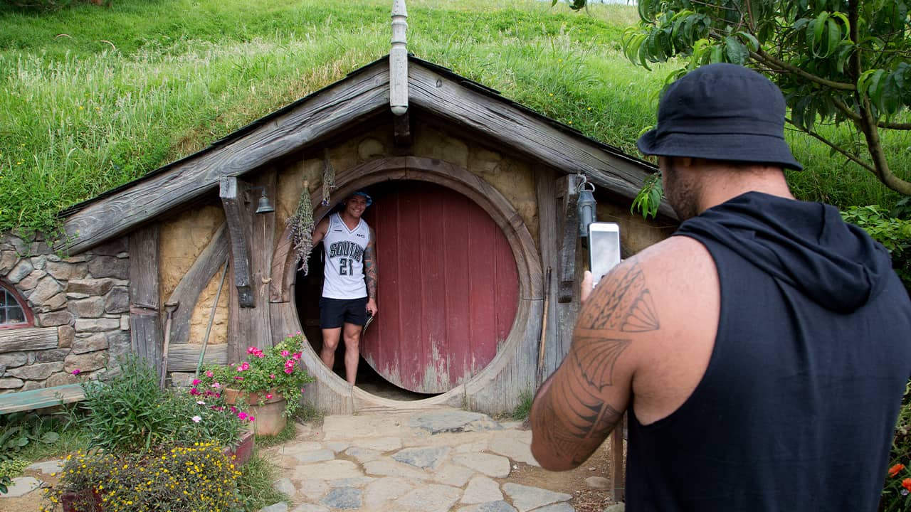 Photo of tourists taking photos during a tour of the Hobbit movie set
