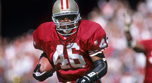 Photo of 49ers strong safety Tim McDonald returning an interception