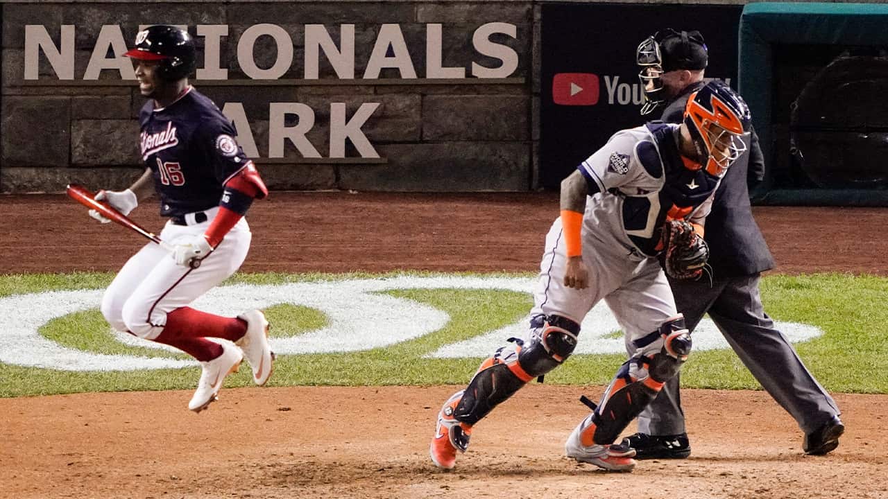 Photo of Victor Robles reacting after striking out