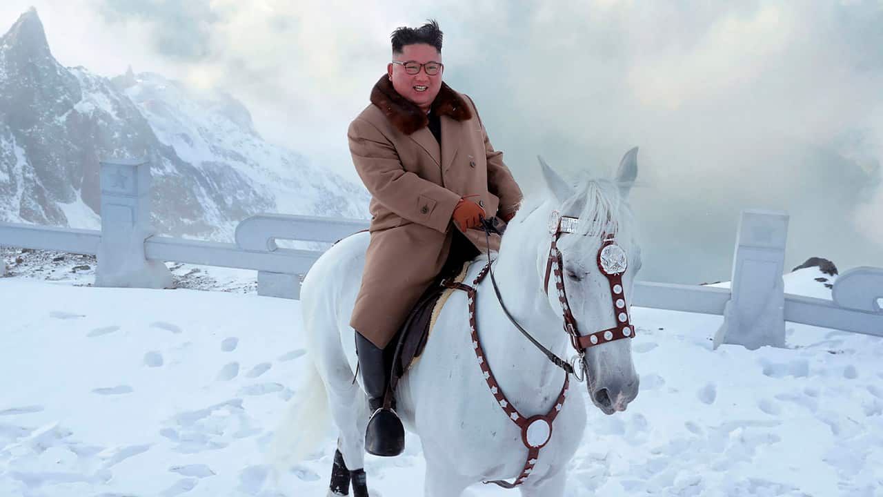 Photo of Kim Jong Un riding a white horse