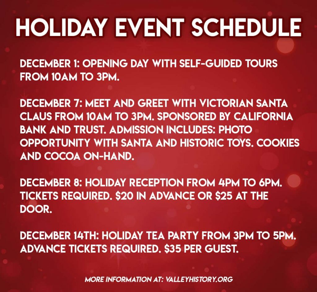 Graphic of the holiday event schedule at the Kearney Museum Mansion