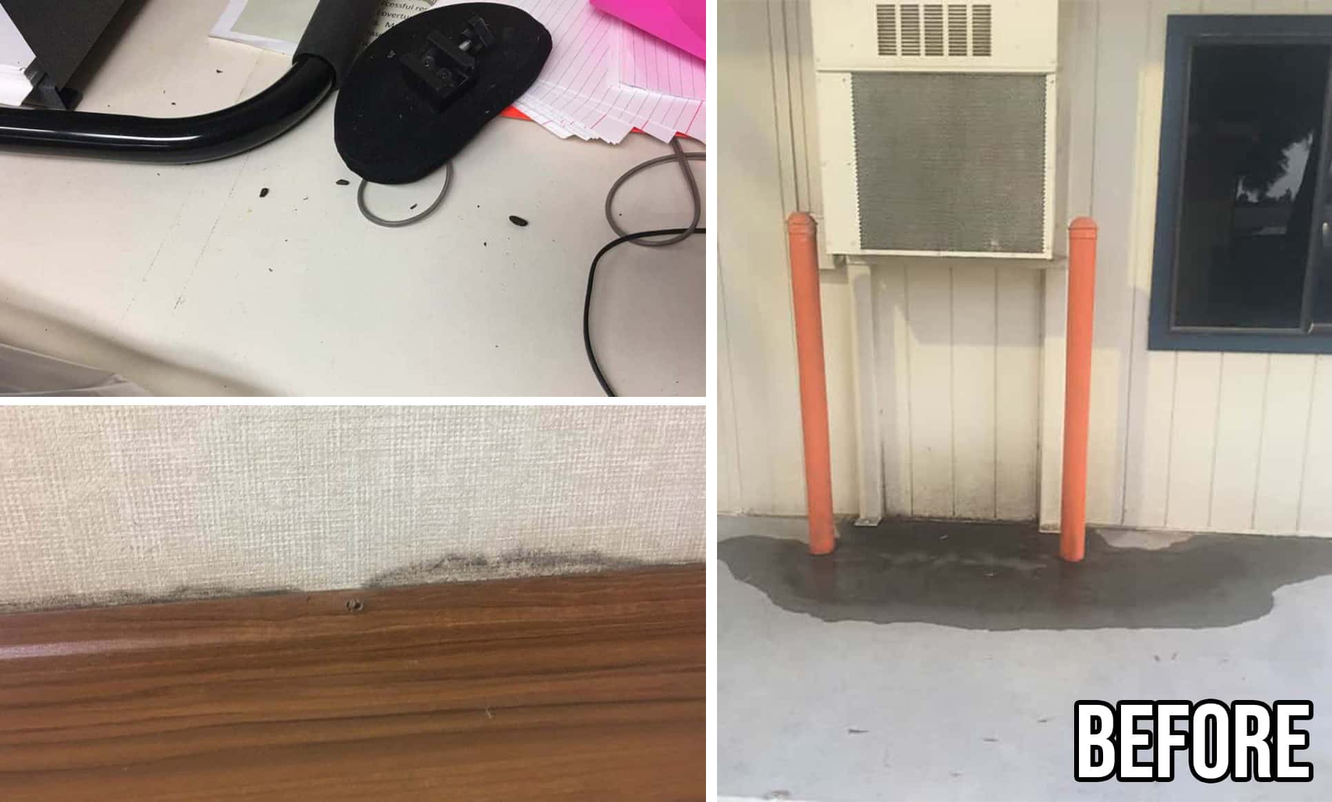 3 photos of disgusting conditions in a Fresno Unified special ed room that doubles as a teachers office and equipment storage space