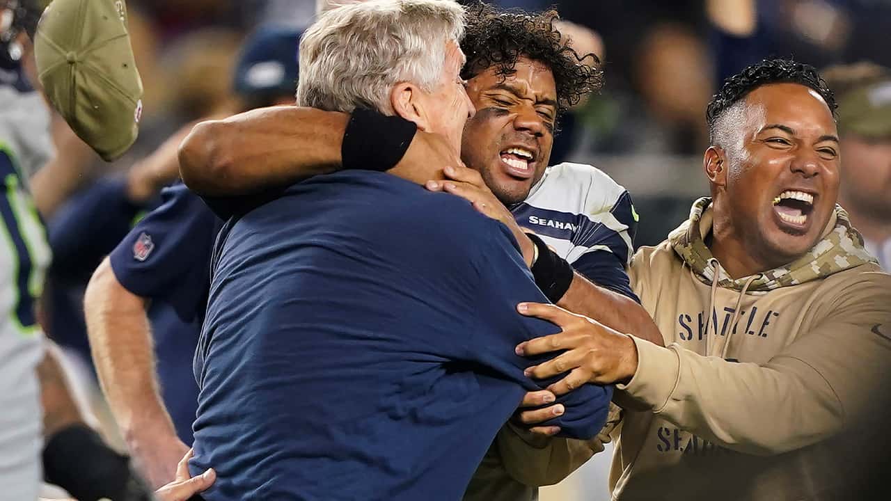 Photo of Seattle Seahawks head coach Pete Carroll and quarterback Russell Wilson