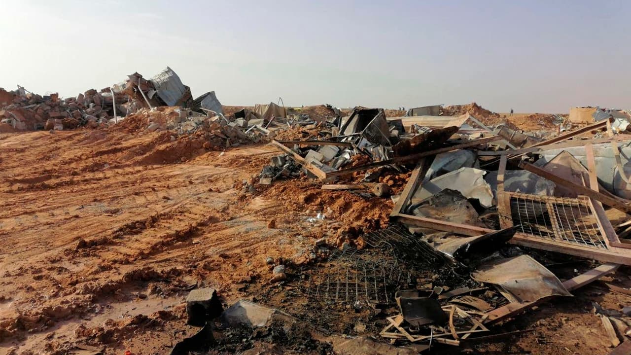 Photo of headquarters of Kataeb Hezbollah, or Hezbollah Brigades militia lying in ruins