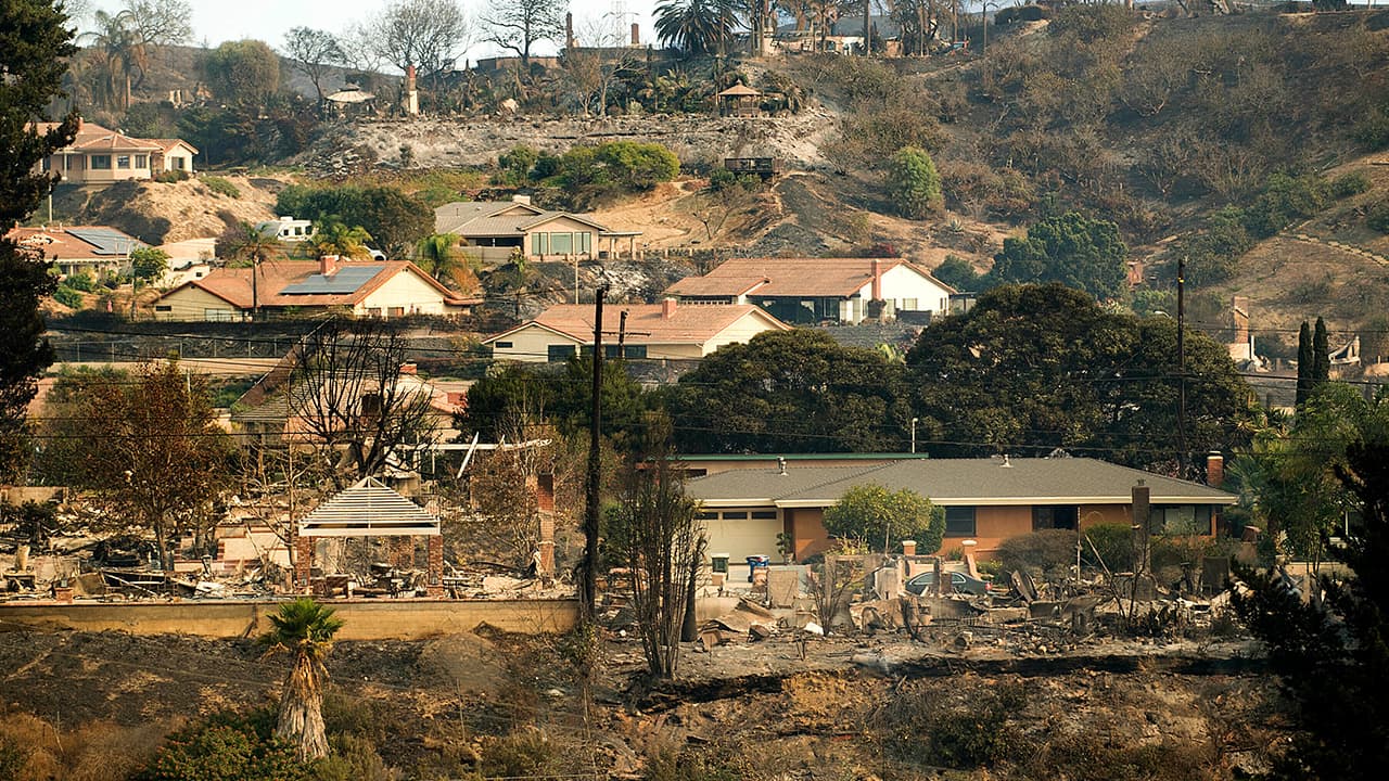 Photo of homes scorched by wildfires in Ventura, CA
