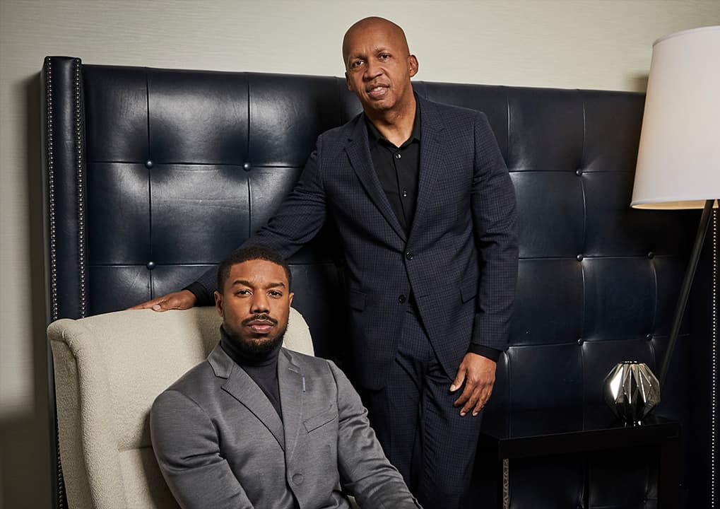 Photo of Michael B. Jordan, left, and civil rights attorney Bryan Stevenson