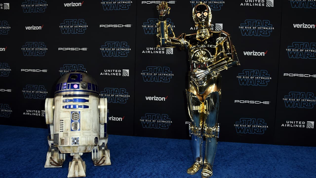 Photo of R2-D2, left, and C-3PO characters