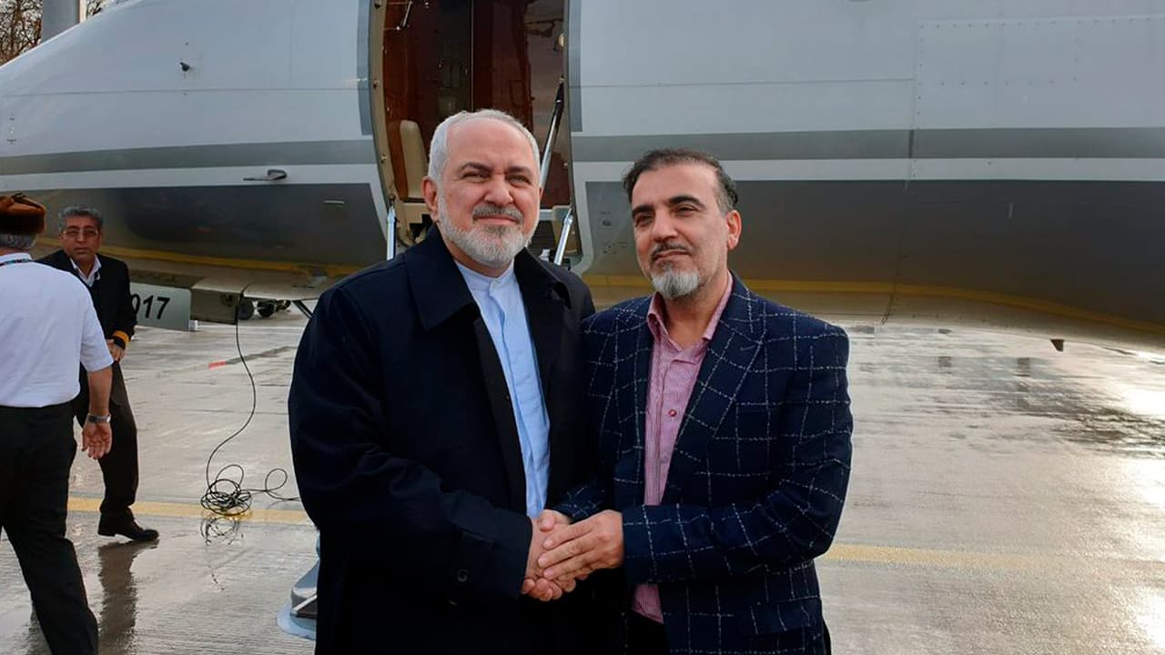 Photo of Iran's Foreign Minister Mohammad Javad Zarif and Iranian scientist Massoud Soleimani prior to leaving Zurich, Switzerland