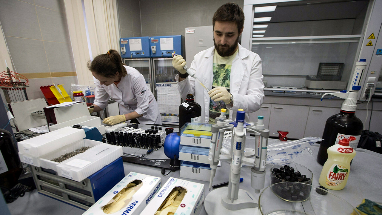Photo of lab technicians working at Russia's national drug-testing lab