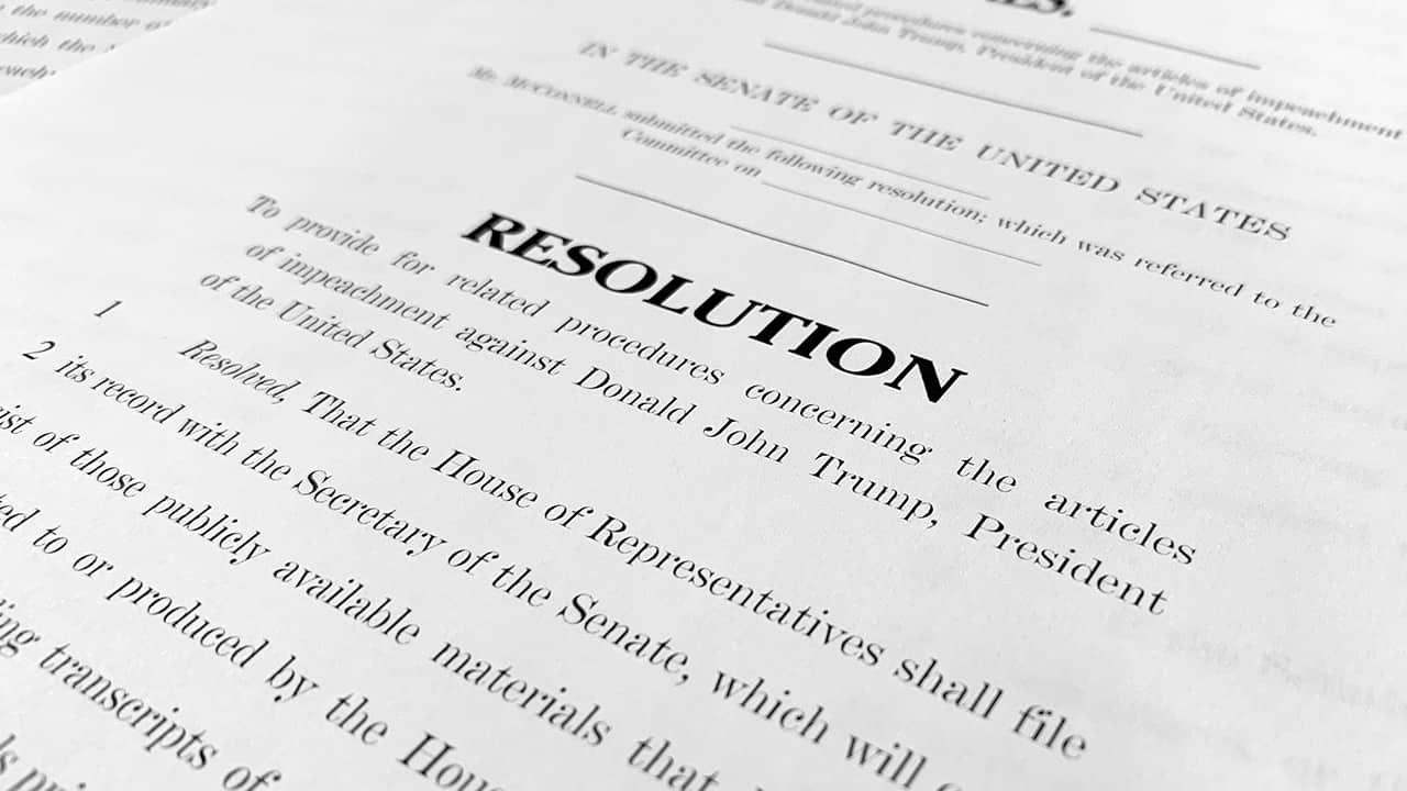 Photo of a copy of a Senate draft resolution to be offered by Senate Majority Leader Mitch McConnell