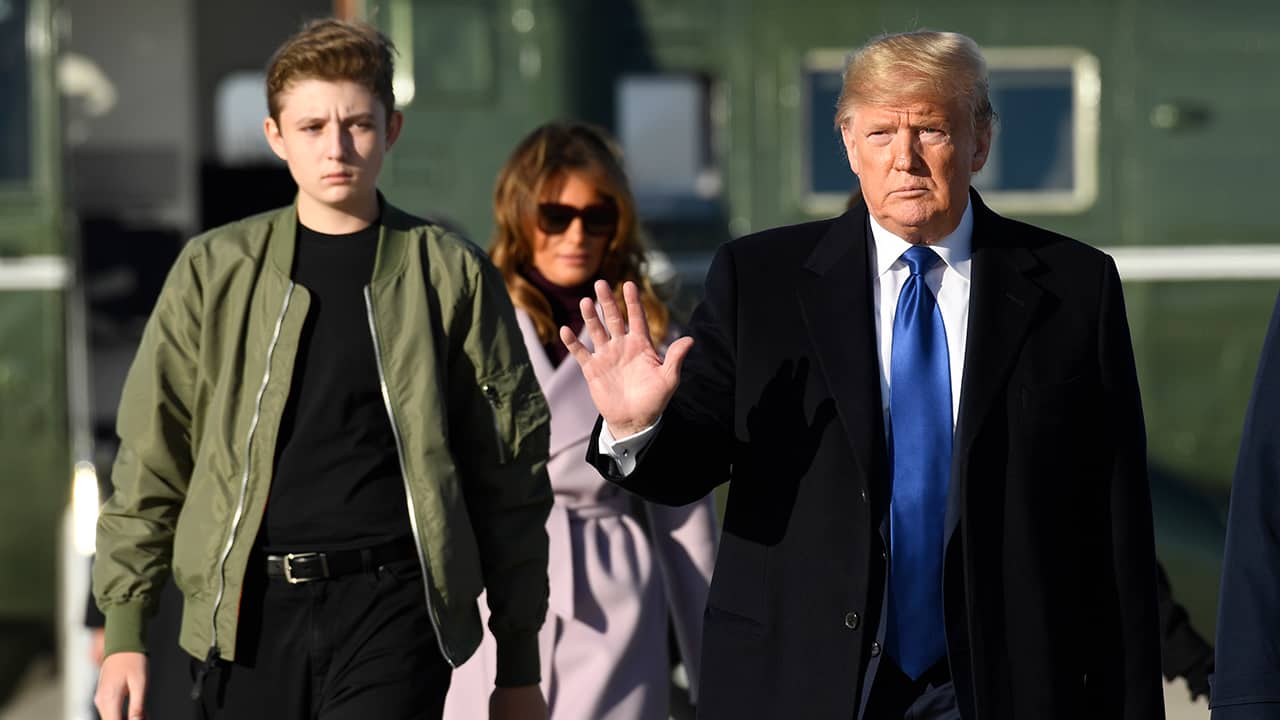 Photo of President Donald Trump, Barron Trump, and First Lady Melania Trump