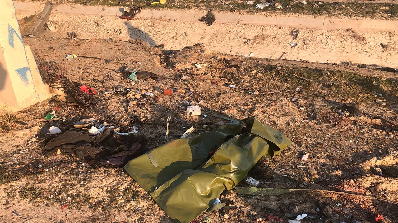Photo of debris seen from a plane crash in Tehran