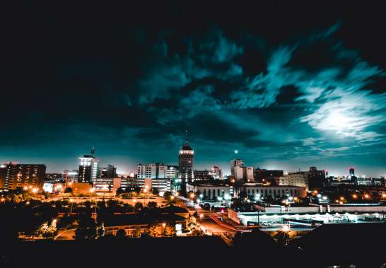 Artistic rendition of downtown Fresno at night