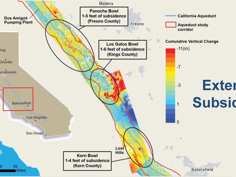 Map showing subsidence in the California Aqueduct