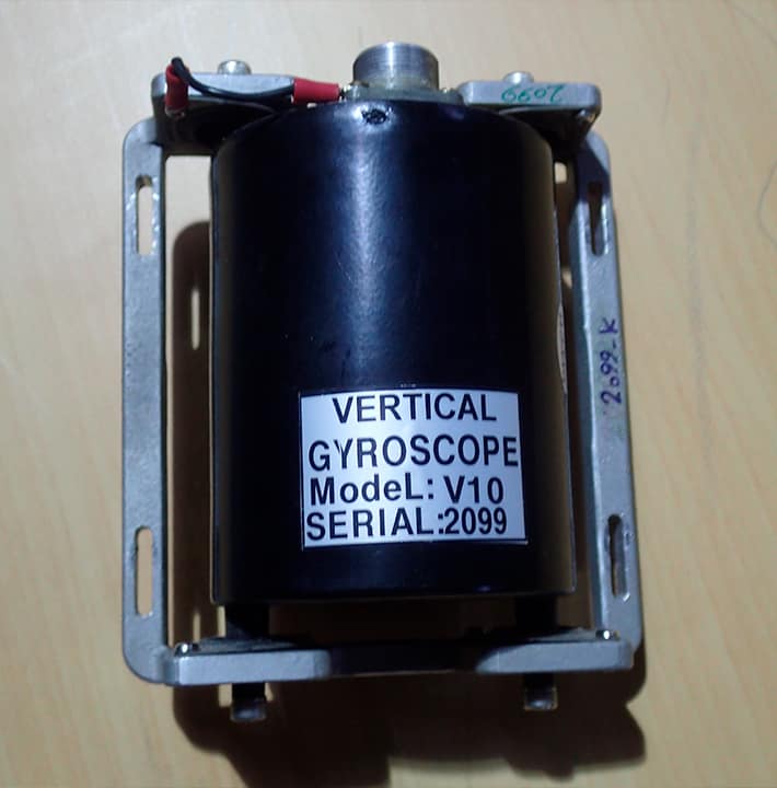 Photo of a gyroscope recovered from a Qasef-1 drone is displayed in Abu Dhabi, United Arab Emirates