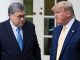 Photo of Attorney General William Barr, left, and President Donald Trump