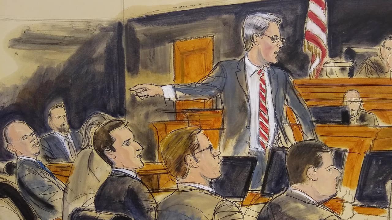 Photo of a courtroom sketch