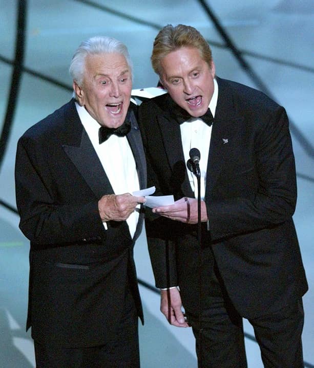 Photo of father-son presenters Kirk Douglas, left, and Michael Douglas