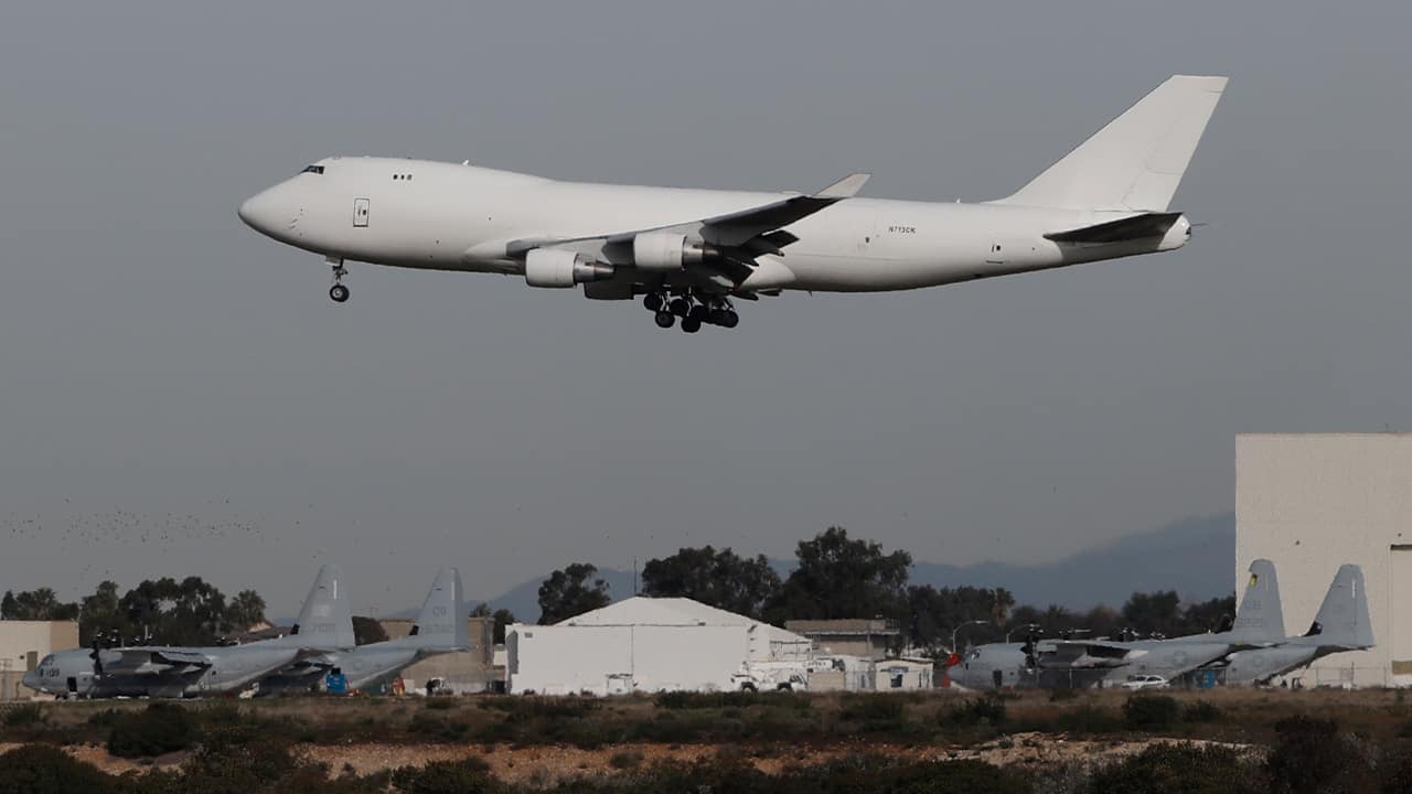 Photo of a plane carrying evacuees