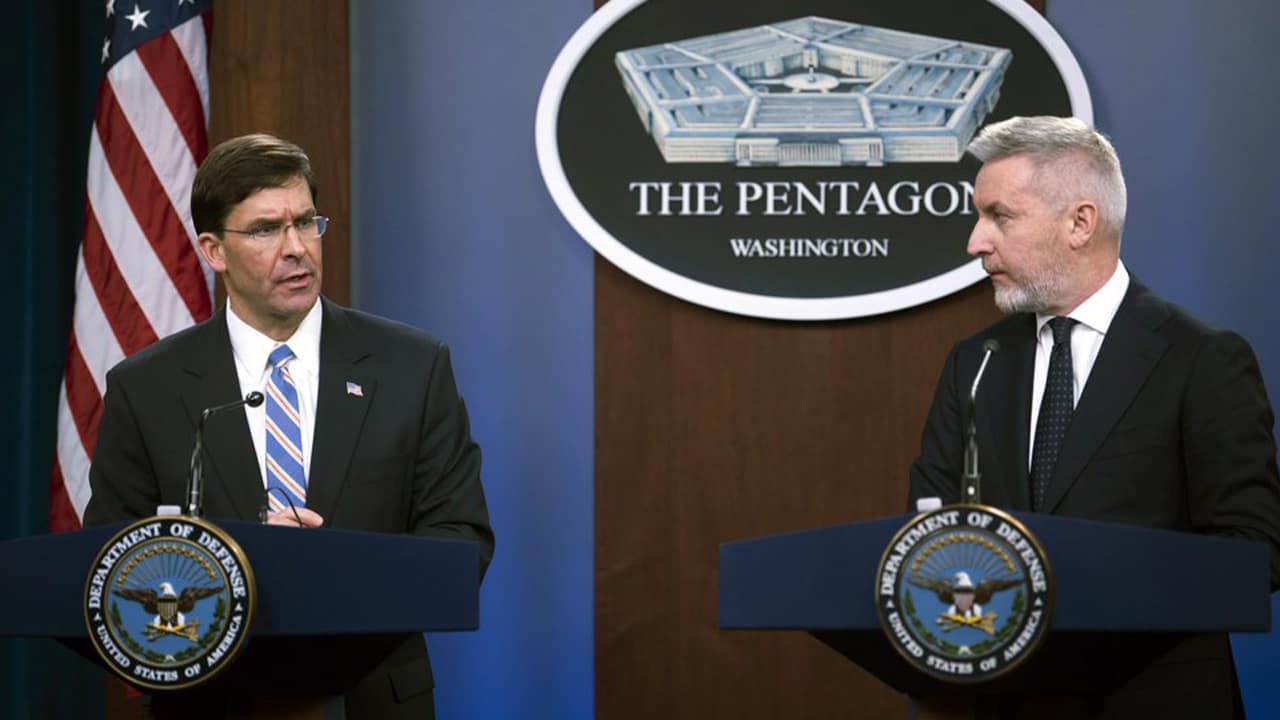 Photo of Secretary of Defense Mark Esper, left, and Italian Minister of Defense Lorenzo Guerini