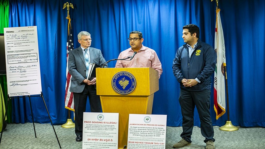 Fresno city attorney Doug Sloan, council president Miguel Arias and councilmember Mike Karbassi