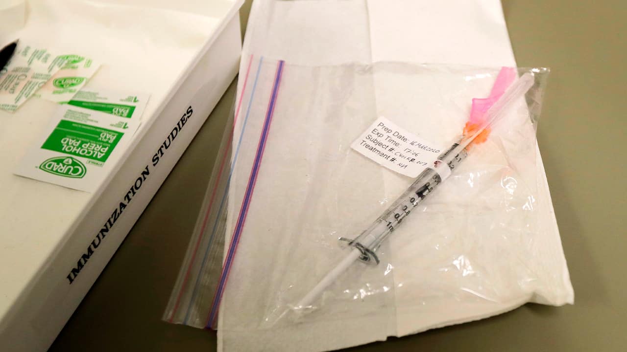 Photo of the first shot given in the first-stage safety study clinical trial of a potential vaccine for COVID-19