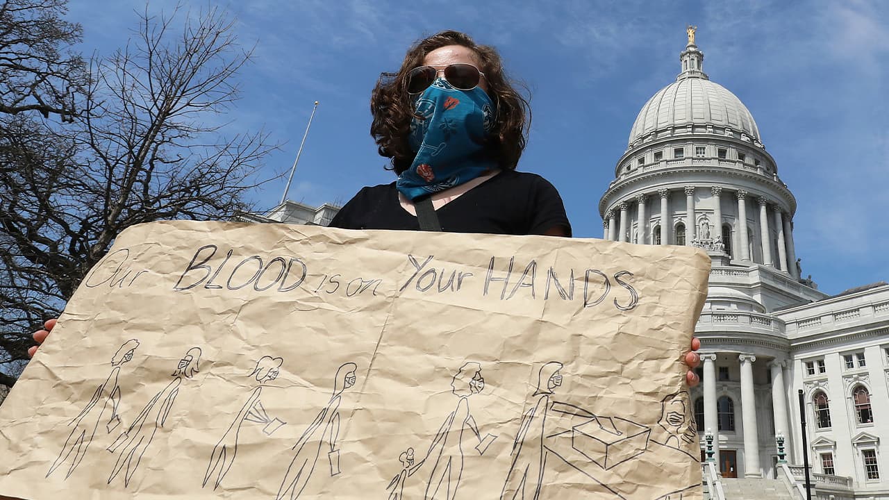 Photo of a protestor in Wisconsin