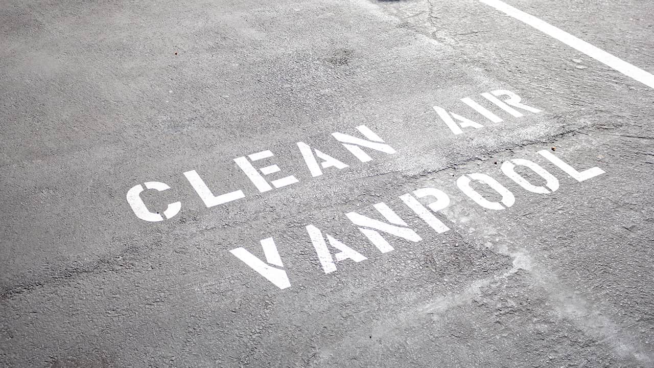 Photo of a clean air vanpool lane on a highway
