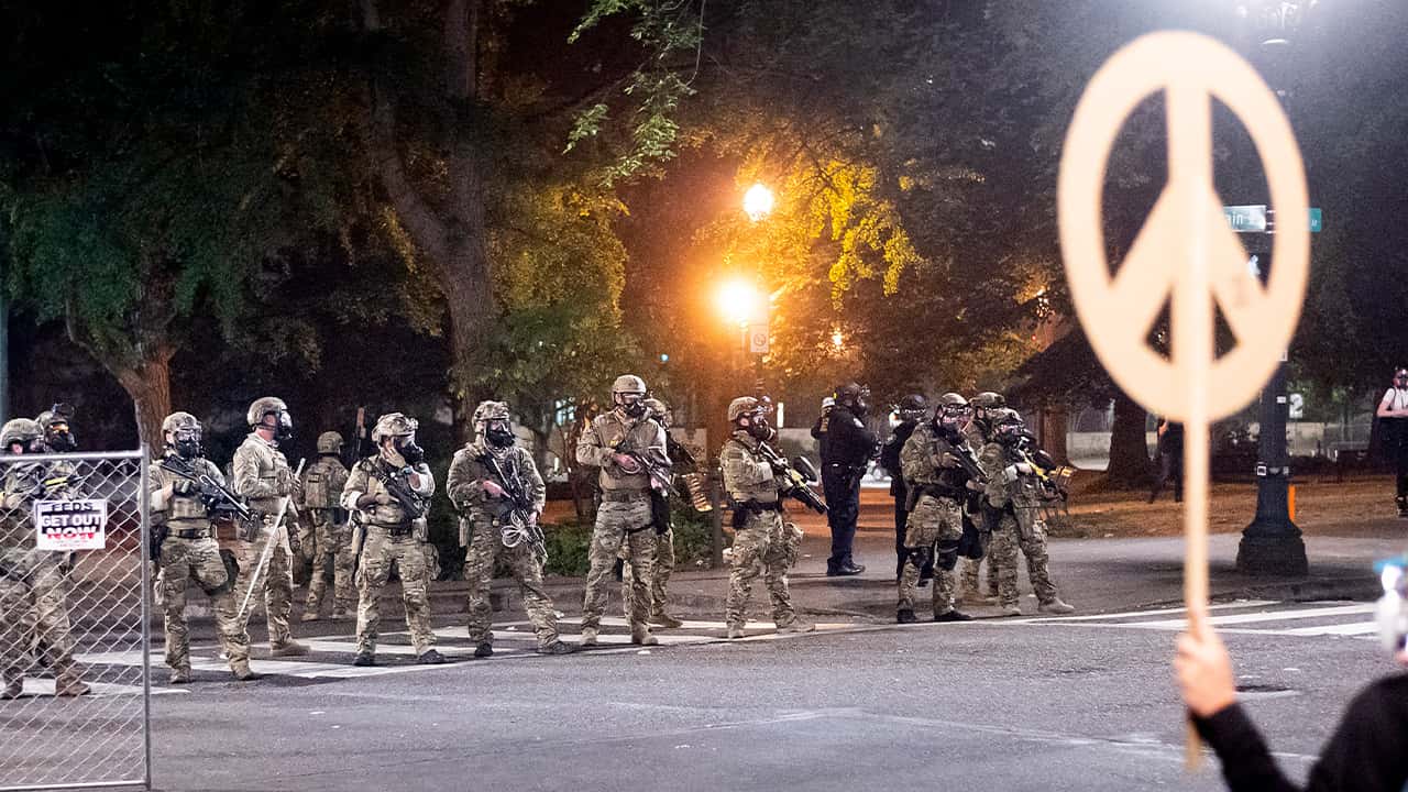 Photo of protesters in Portland