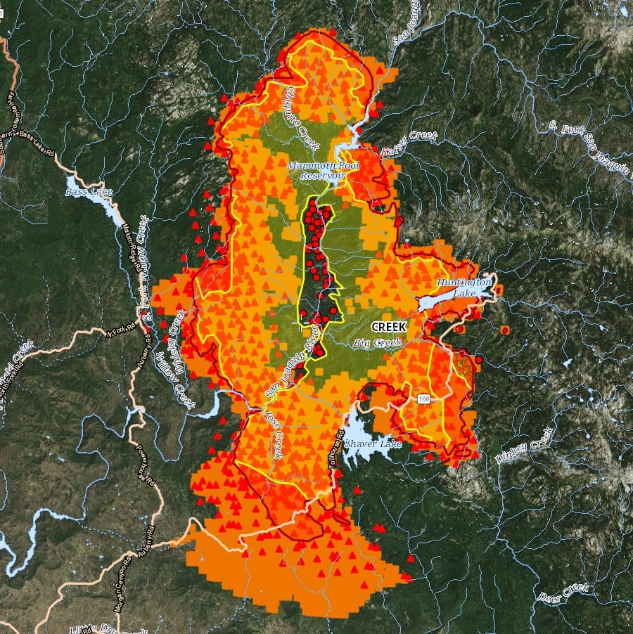 Color aerial map of the 2020 Creek Fire