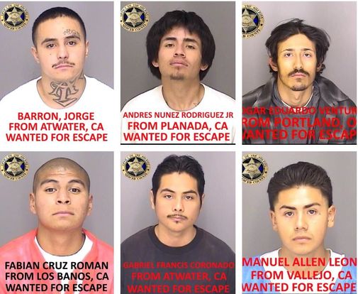 Mug shots of six Merced County jail escapees